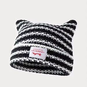 New Loverboy hat black white w cat ears winter fall warm hat skully cap women